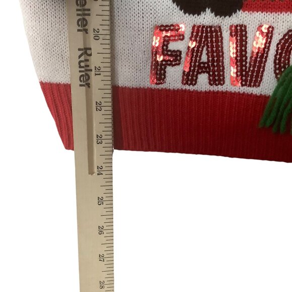 Santa's Favorite Reindeer Ugly Christmas Sequins Bells Sweater Women Medium - Picture 7 of 9